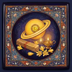 Гуру: золотой знак планеты с жёлтым сапфиром и свитками